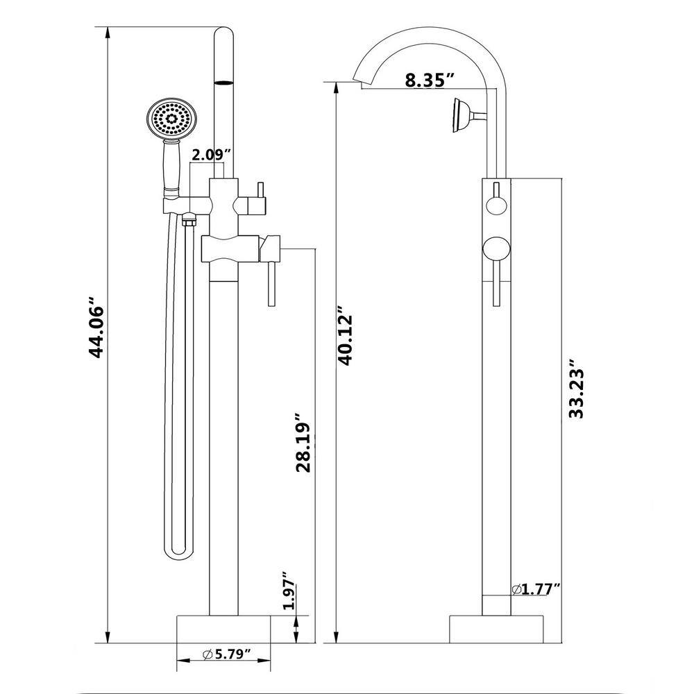 Matte Black Double Handle Freestanding Tub Filler Faucet with Hand Shower