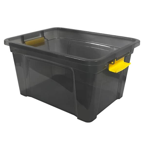 Modern Homes 4.75 gal. Storage Box Translucent in Grey Bin with Yellow with Cover, Gray