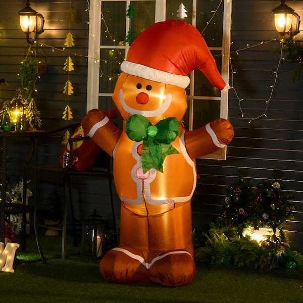 6 FT Tall Inflatable Gingerbread with Ornament Christmas Inflatable with Build-in LEDs Blow Up for Christmas Party 