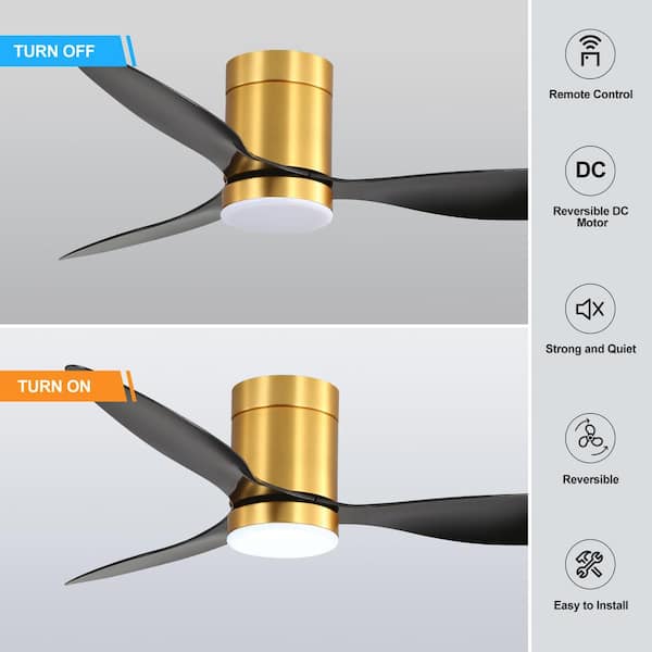 Clare 52 in. Integrated LED Indoor Black-Blade Gold Ceiling Fans with Light and Remote Control Included
