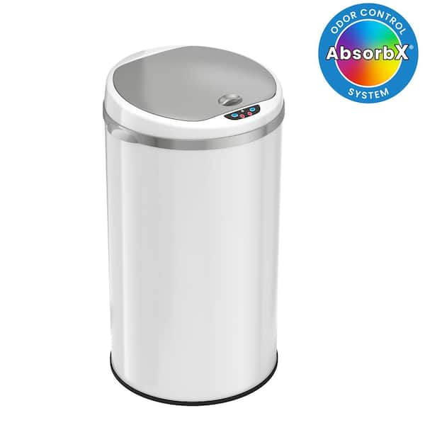 8 Gal. / 30 Liter White Stainless Steel Household Metal Trash Can with Sensor Lid and Odor Filter