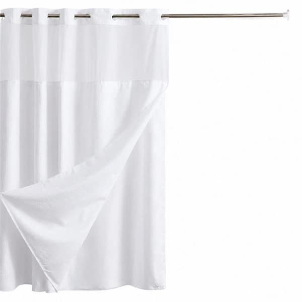 71 in. W x 75 in. L Polyester Waffle Weave Shower Curtain Set White Hotel Style Water Resistant Machine Washable