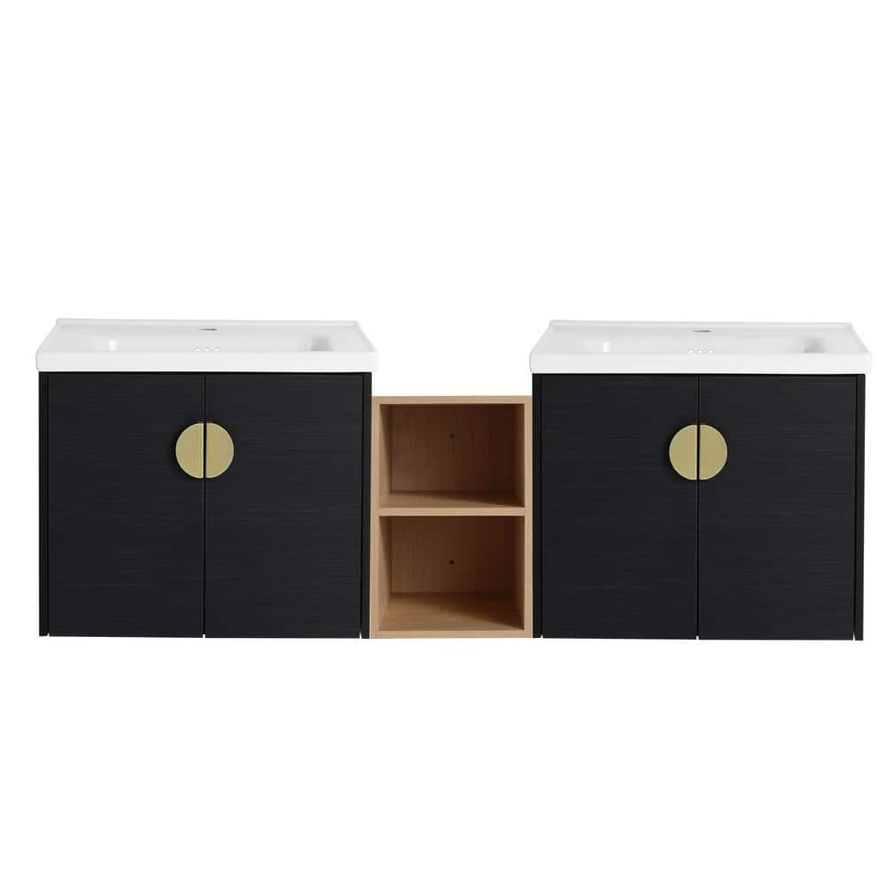 60 in. W x 19 in. D x 21 in. H Wall Mounted Bath Vanity in Black Chestnut w