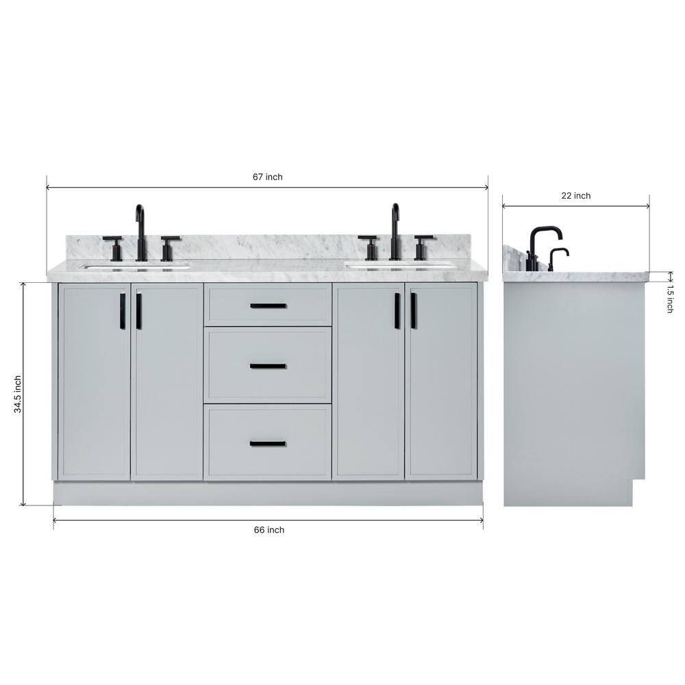 Gray Wood Double Sink Freestanding Vanity with Carrara Marble Top