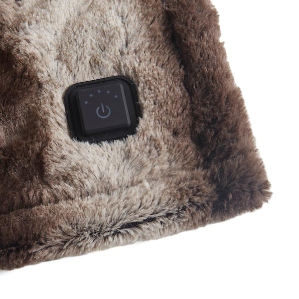 Beautyrest Zuri Faux Fur Heated Wrap with Built-In Controller - Brown