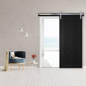 30 in. x 84 in. Zaftig Sway Midnight Wood Sliding Barn Door with Hardware Kit in Stainless Steel