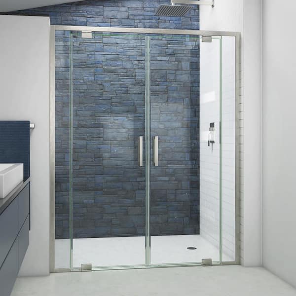 DreamLine Terrace 58 in. W x 72 in. H Pivot Semi Frameless Shower Door in Brushed Nickel with Clear Glass