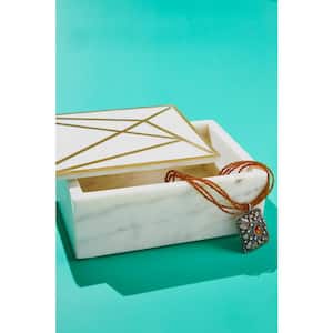 8 in. x 6 in. Nigel White Marble Decorative Box with Gold Inlay