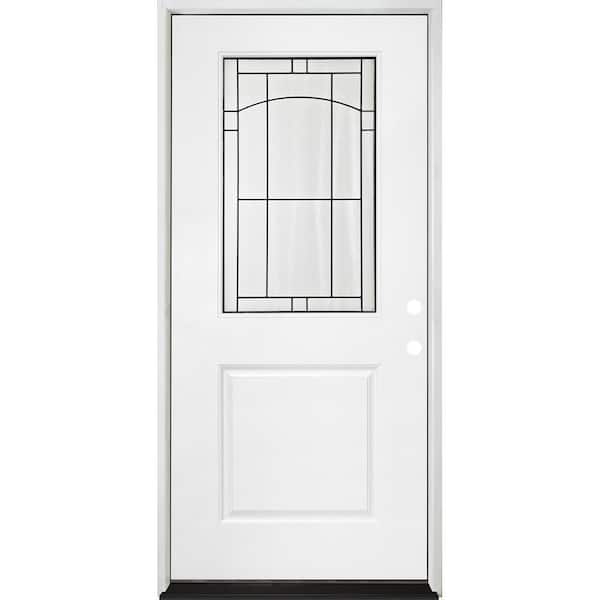Steves & Sons Legacy 36 in. x 80 in. Left Hand Inswing 1/2 Lite Decorative Knox Glass White Primed Fiberglass Prehung Front Door