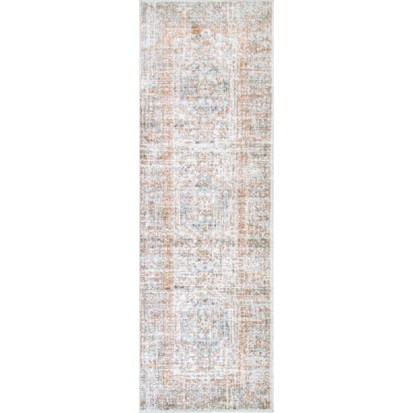 Vintage Jacquie 2 ft. 8 in. x 8 ft. Floral Silver Indoor/Outdoor Runner Rug