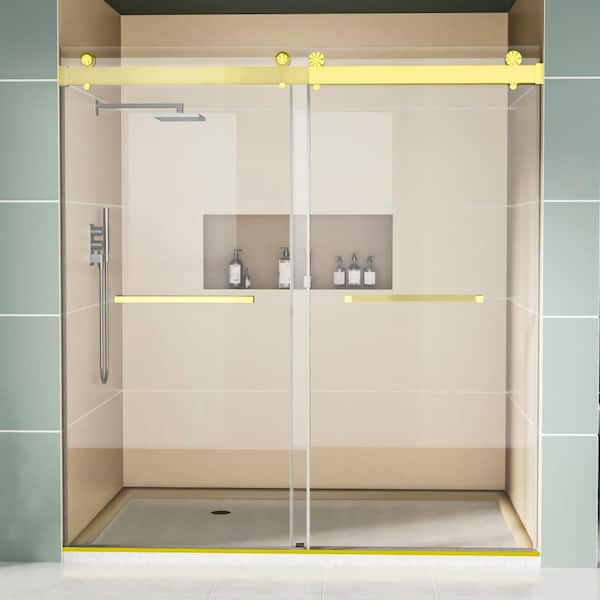 68-72 in. x 76 in. Double Frameless Sliding Shower Door Bypass Shower Door in Brushed Gold with 3/8"(10mm)Tempered Glass