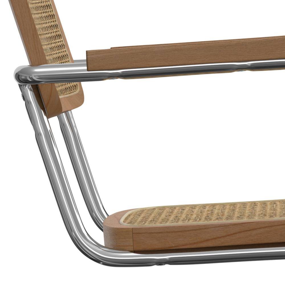 Natural Brown Rattan and Cane Arm Chair with Chrome Legs