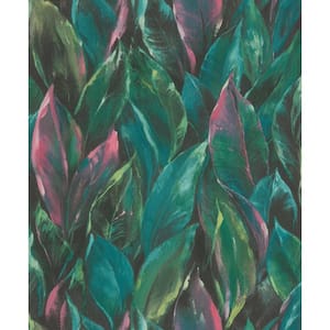 Maclayi Fuschia Banana Leaf Expanded Vinyl Non-Pasted Wallpaper Roll