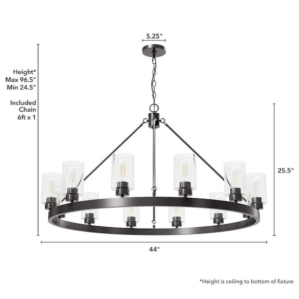 Hunter - Hartland 12-Light Noble Bronze Wagon Wheel Chandelier with Clear Seeded Glass Shades