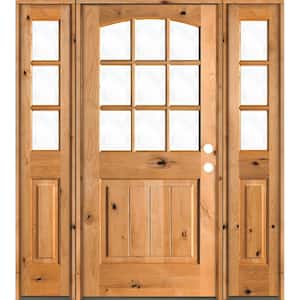 60 in. x 80 in. Knotty Alder Left-Hand/Inswing 9-Lite Clear Glass Clear Stain Wood Prehung Front Door with Sidelites