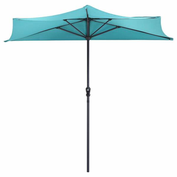 WELLFOR 9 ft. Market Patio Umbrella Half-Round Bistro Umbrella in Turquoise