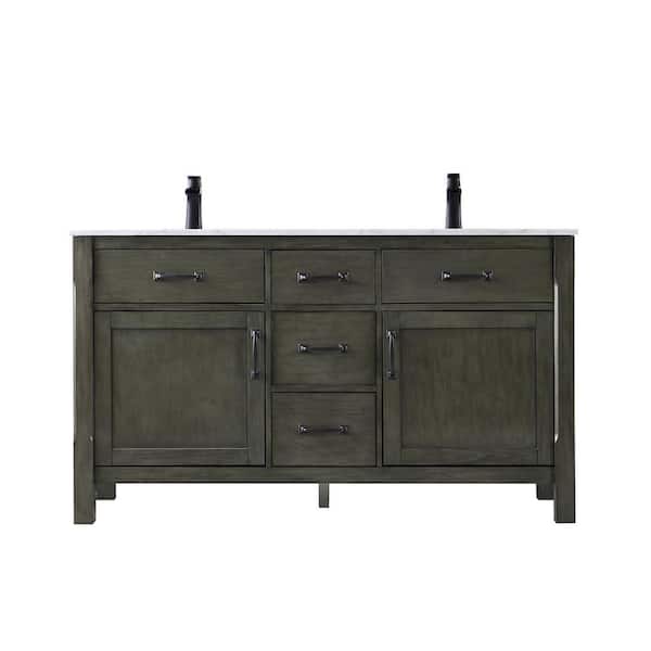 Altair Maribella 60 in. Bath Vanity in Rust Black with Carrara Marble Vanity Top in White with White Basins