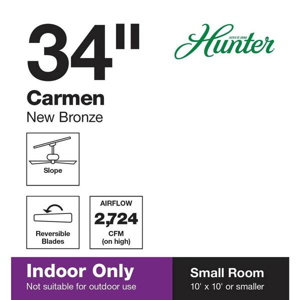Hunter Carmen 34 In Indoor New Bronze, Hunter Carmen Ceiling Fan Brushed Nickel