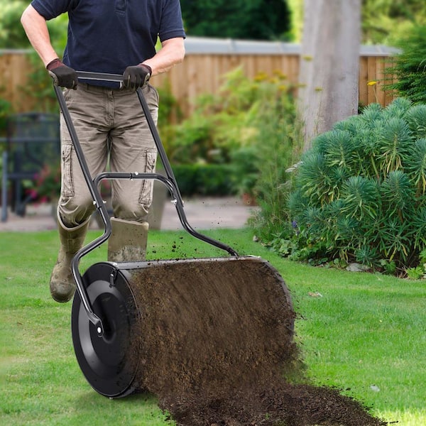 2.7 cu. ft. Metal Peat Moss Handheld Spreader Compost Spreader with Upgrade Side Latches and U-Shape Handle Black