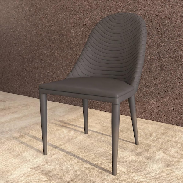 Leisuremod Seville Grey Upholstered Modern Dining Chair with Metal Legs Armless Upholstered Leather Accent Chair