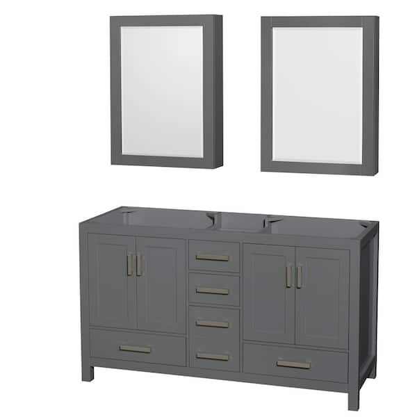 Wyndham Collection Sheffield 59 in. W x 21.5 in. D x 34.25 in. H Double Bath Vanity Cabinet without Top in Dark Gray with MC Mirrors