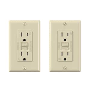 Light Almond 15 Amp 125-Volt Tamper Resistant Duplex Self-Test GFCI Outlet, with Wall Plate (2-Pack)