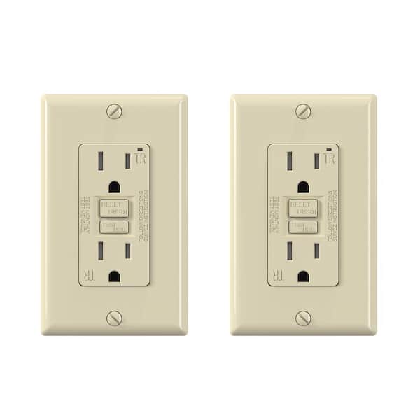 ELEGRP Light Almond 15 Amp 125-Volt Tamper Resistant Duplex Self-Test GFCI Outlet, with Wall Plate (2-Pack)