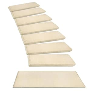 Beige 9.5 in. x 30 in. x 1.2 in. Bullnose Polypropylene Non-slip Carpet Stair Tread Cover With Landing Mat (Set of 15)