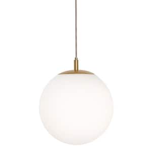 Loretto 1-Light Satin Brass, White Shaded Pendant Light with White Glass Shade