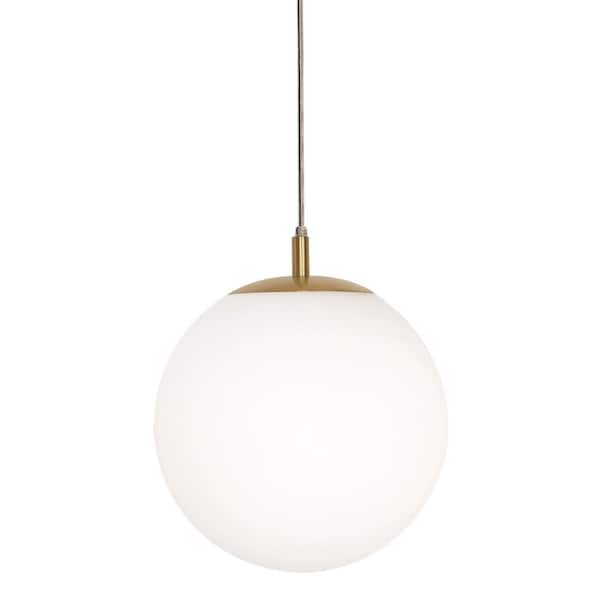 AFX Loretto 1-Light Satin Brass, White Shaded Pendant Light with White Glass Shade