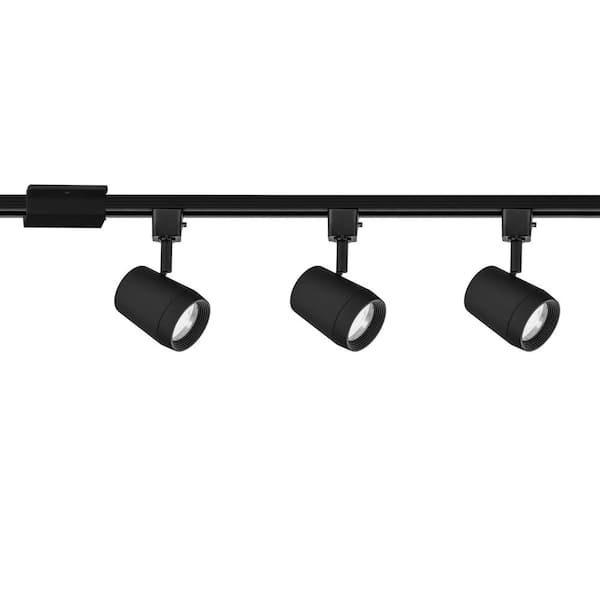 Ocularc 7011 4 ft. Black Integrated LED 5CCT Ceiling Mounted Hardwired Track Lighting Kit With 3 Cylinder Track Heads