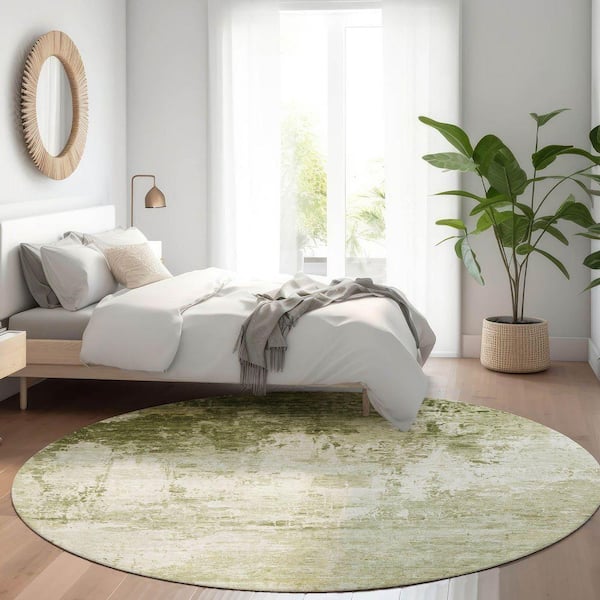 Chantille Machine Washable Indoor/Outdoor Abstract ACN1766 Sage 8 ft. x 8 ft. Round Rug