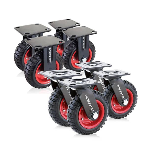 6 in. Plate Caster Wheels (4-Swivel and 4-Fixed), Heavy-Duty Plate Casters with Rubber Knobby Tread (8-Pack)