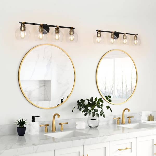 Zevni 30 in. 4-Light Brass Modern Bathroom Vanity Light
