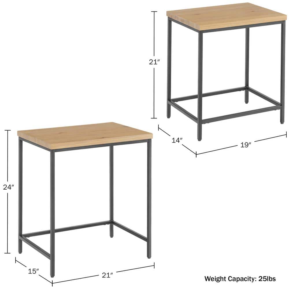 Oak and Black Metal Modern Nesting Tables Set