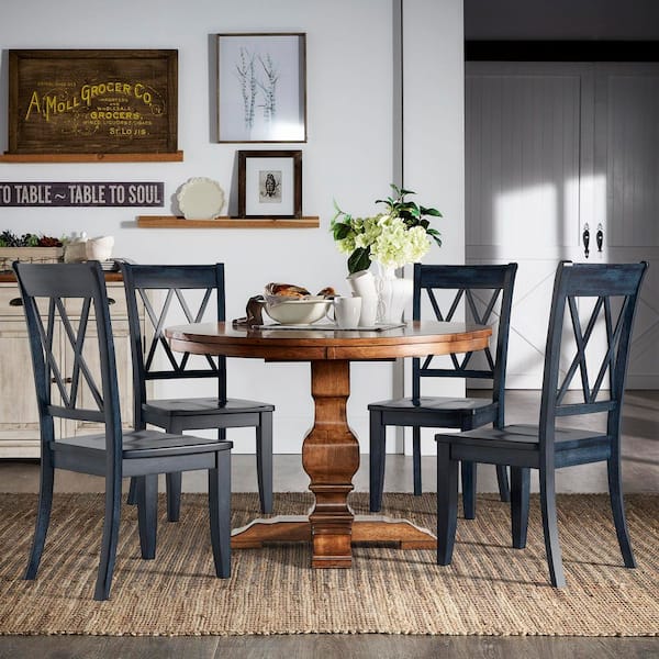 Antique Denim Double X Back Wood Dining Chairs (Set Of 2)