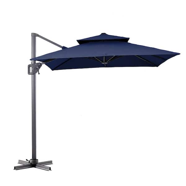Furniture of America Vries 8 ft. Steel Cantilever Crank Tilt And 360 Square Patio Umbrella in Blue