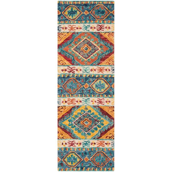 Aspen 2 ft. x 13 ft. Navy/Ivory Geometric Runner Rug