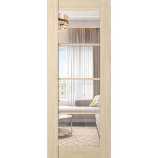 Vona 4 Lite 24 in. x 84 in. Loire Ash 4-Lite Clear Glass Composite Solid Core Wood Interior Door Slab