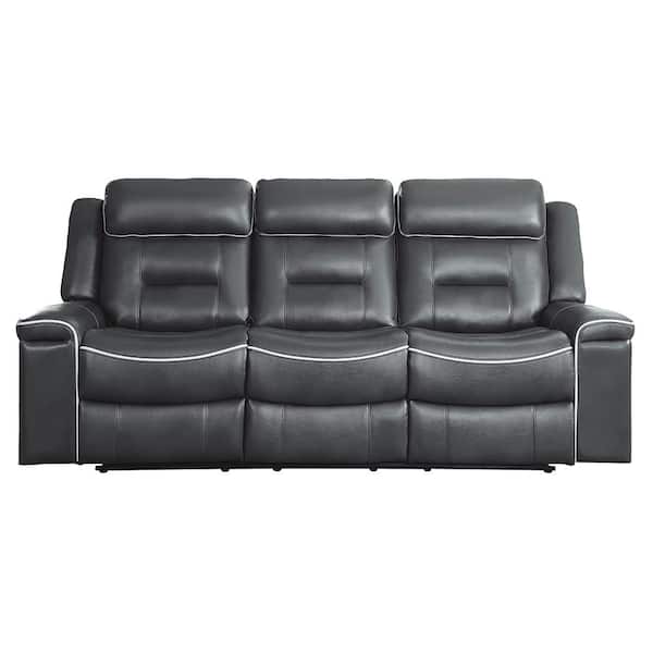 Lazzara Cairn 88.5 in. W Straight Arm Faux Leather Rectangle Double Lay Flat Manual Reclining Sofa in Dark Gray