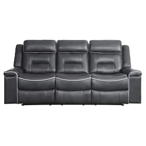 Cairn 88.5 in. W Straight Arm Faux Leather Rectangle Double Lay Flat Manual Reclining Sofa in Dark Gray