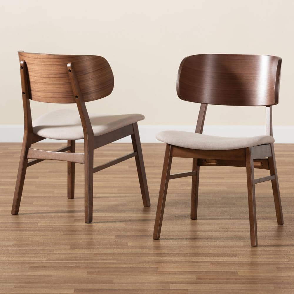 Compact Beige Fabric and Walnut Wood Cane Low Arm Chair