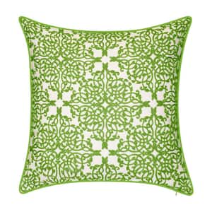 Indoor & Outdoor Embroidered Lace Medium Green 20x20 Decorative Pillow