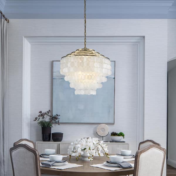 ALOA DECOR 22 in. 6-Light Coastal Capiz Seahells Chandelier 4-Tier