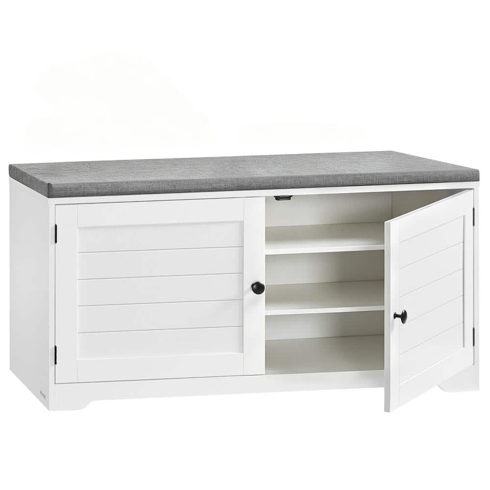 3-Tier Cloud White Wooden Shoe Storage Bench with Cushion