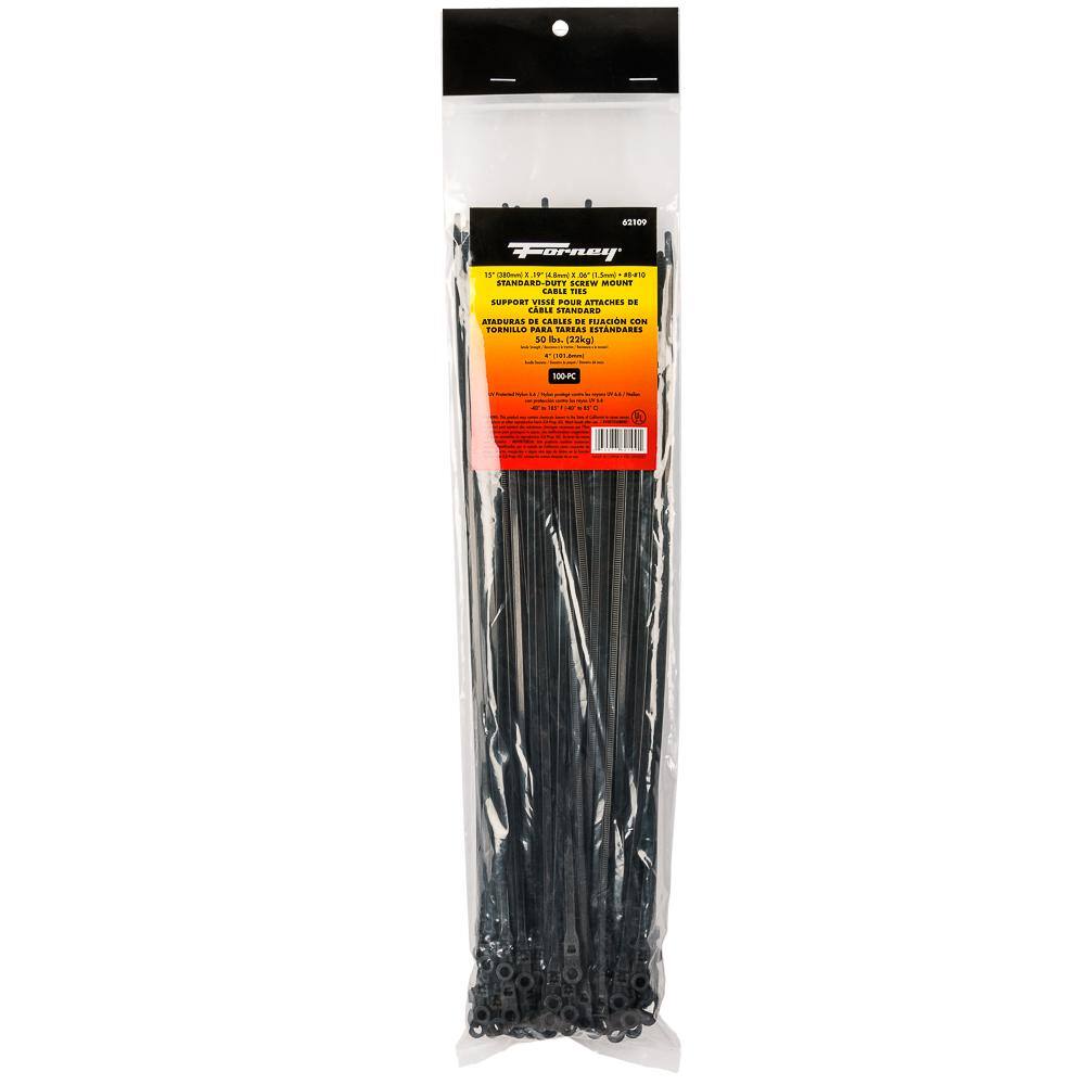 Forney Cable Ties 15 in. Black (UV Protected) Standard Duty Screw ...