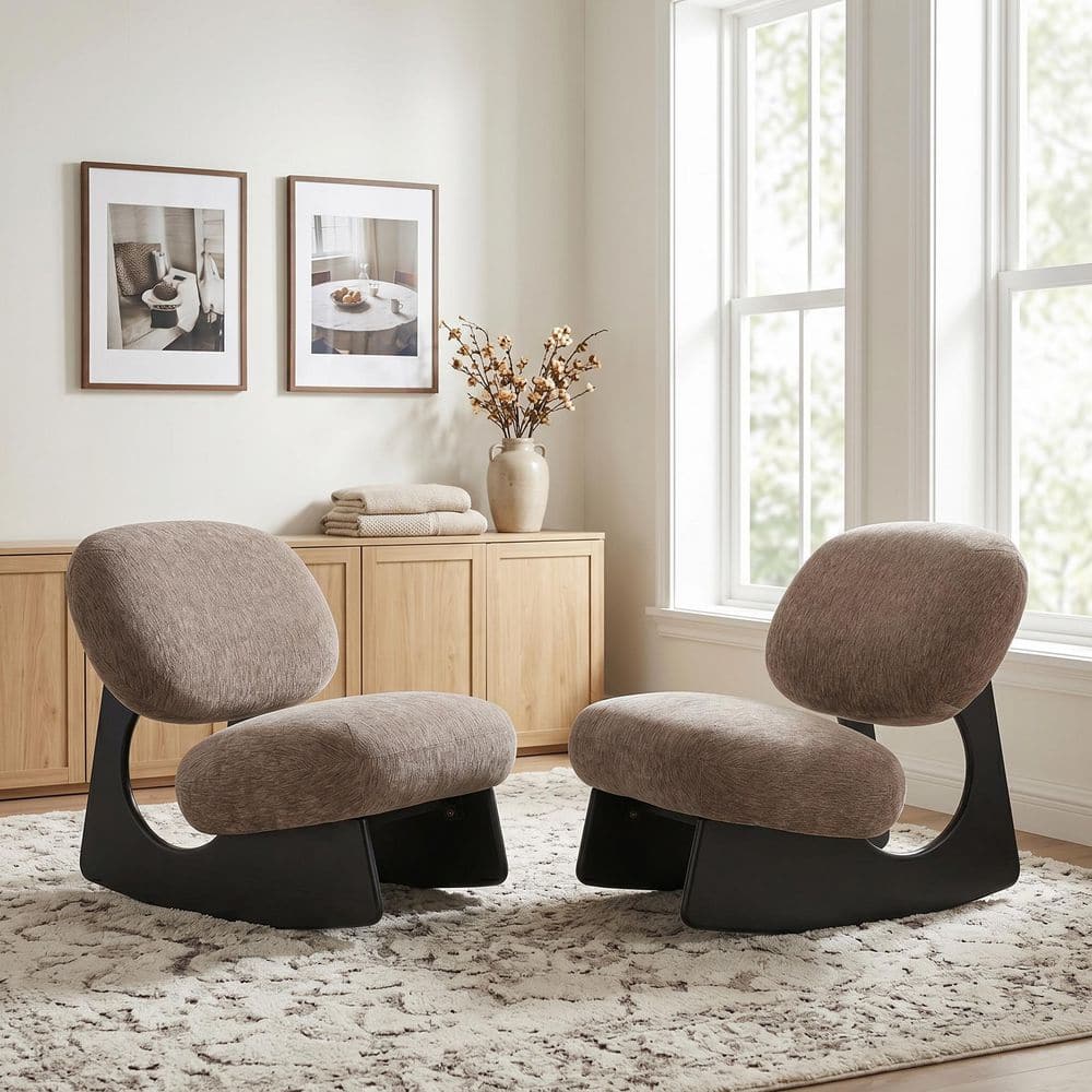 Kayla Modern Espresso and Black Polyester Upholstered Rocking Accent Side Chair with Curved Hollow Base, (Set of 2)