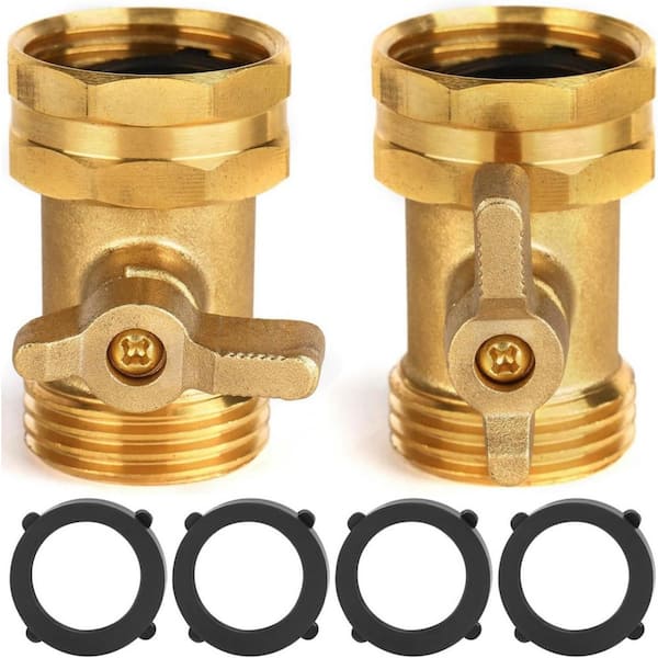 2 Pack 3/4 in. Heavy Duty Solid Brass Garden Hose Shut Off Valves with Extended Handles with 4 Pcs Hose Washers