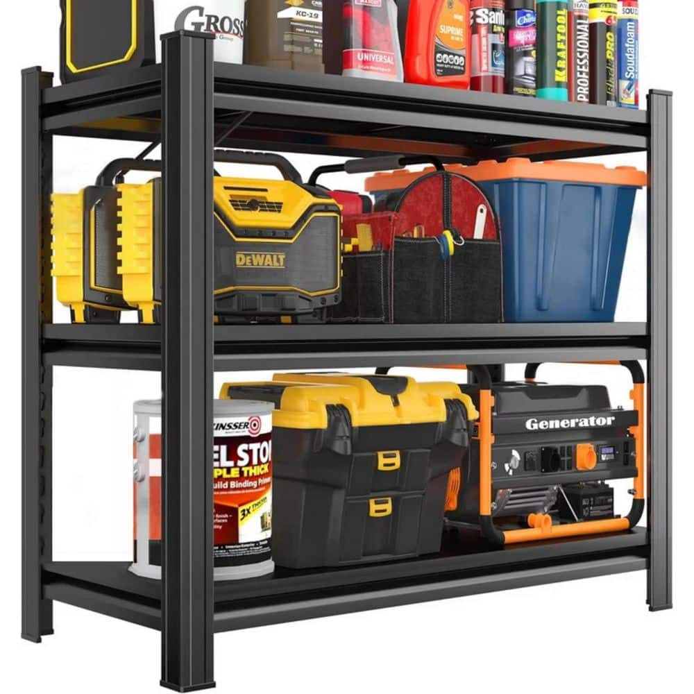 3-Layer Metal Storage Rack, 1200 lbs. Adjustable Height Partition For Living Room, Kitchen, Supermarket, Garage in Black price history on PriceWatchPro
