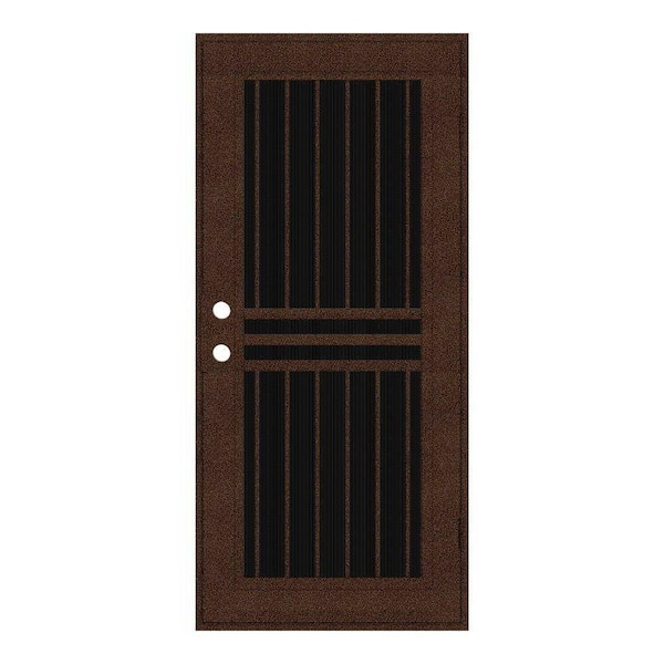 Unique Home Designs 30 in. x 80 in. Plain Bar Copperclad Left-Hand Surface Mount Aluminum Security Door with Charcoal Insect Screen